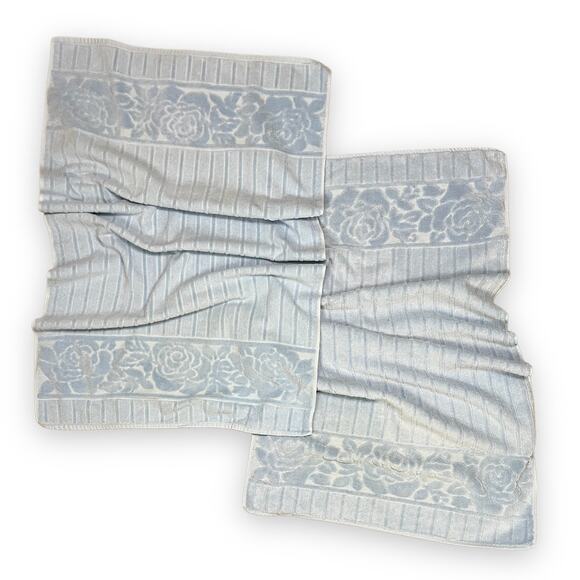 Vintage Mid Century St. Mary's | Blue Sculpted Floral Cotton Bath Hair Towel Set - Picture 3 of 11